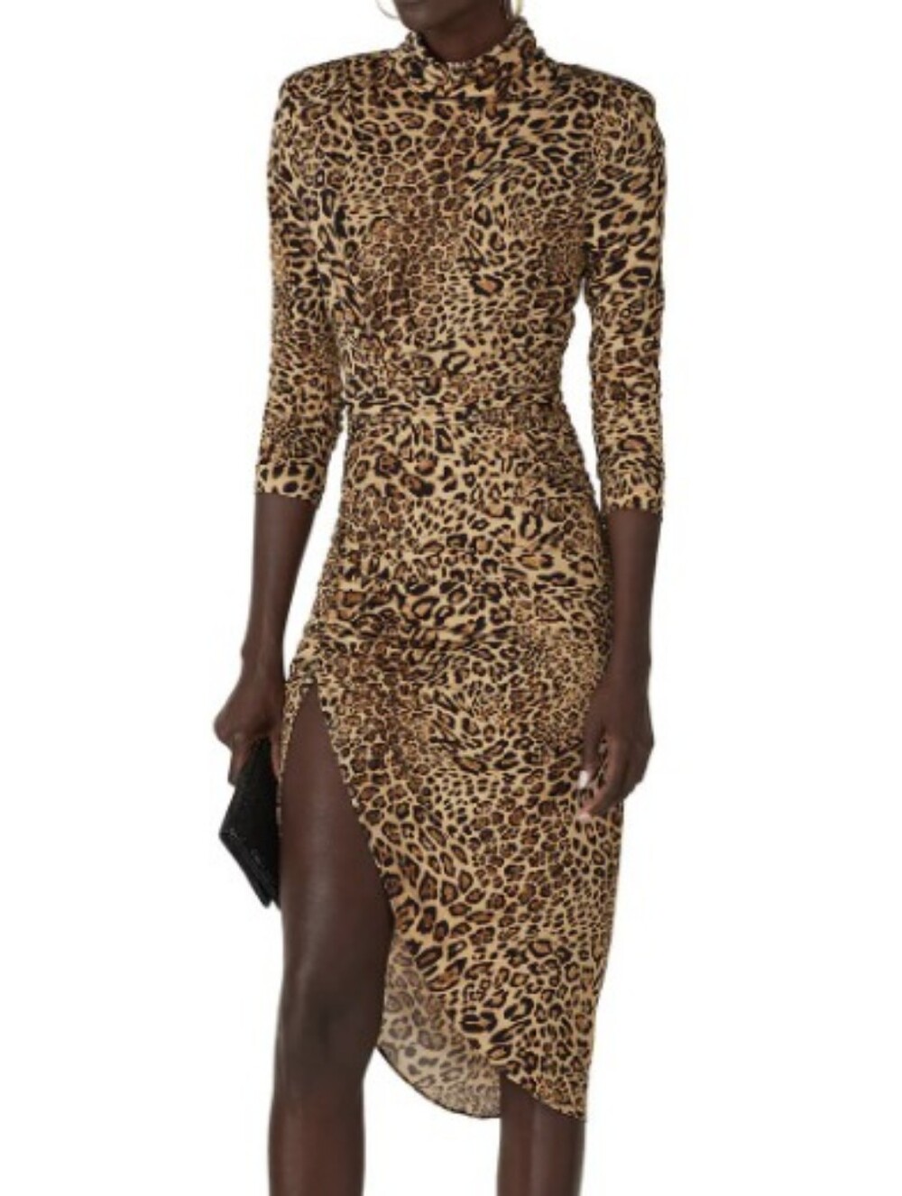 Ronny Kobo Collection Leopard-Print Long Sleeve Ruched Midi Dress - Beige/Black